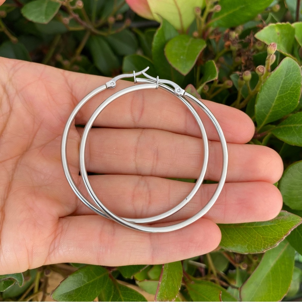 Waterproof  Stainless Steel Medium Hoop Earrings Silver Arracadas Acero